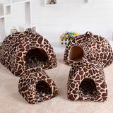 Soft Pet Cat House Leopard Strawberry Dog Bed Cute Animal Nest Foldable Puppy Dog Kennel Cat Bed High Quality